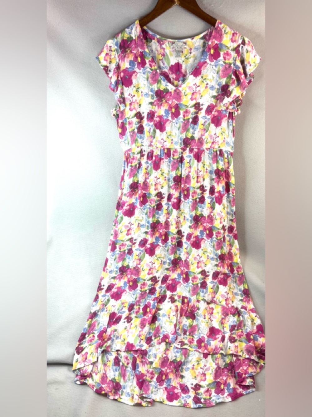 Studio West S Feminine Pink Floral Maxi Dress with Ruffle Sleeves